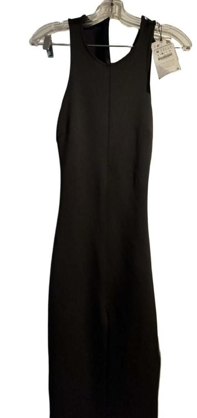 ZARA BLACK Twist Open Back Scuba MAXI DRESS, slit, Size Medium